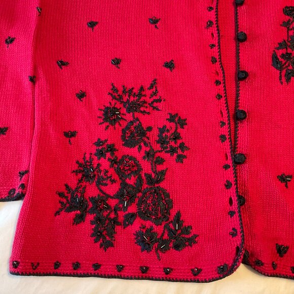 Heirloom Collectibles Women Large Sweater Cardigan Red Beaded Buttoned - Picture 3 of 15